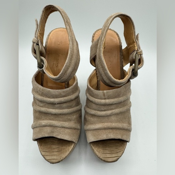 L.A.M.B wedge suede sandal size 5.5 Tan Suede - Picture 2 of 6